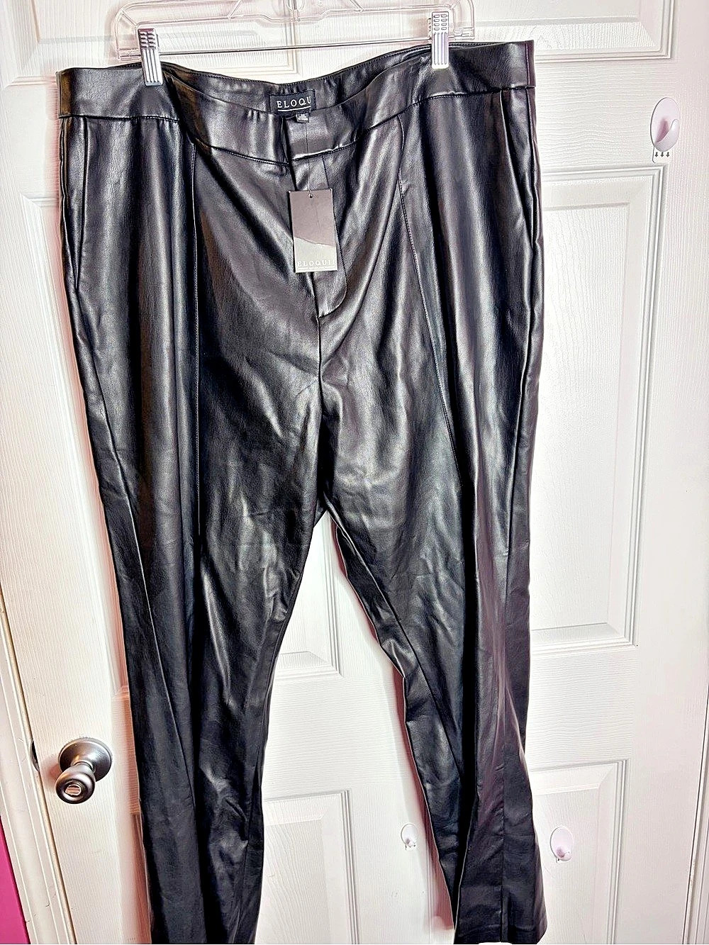 ELOQUII Adjustable Waist Faux Leather Wide-Leg Pant Black 20W
